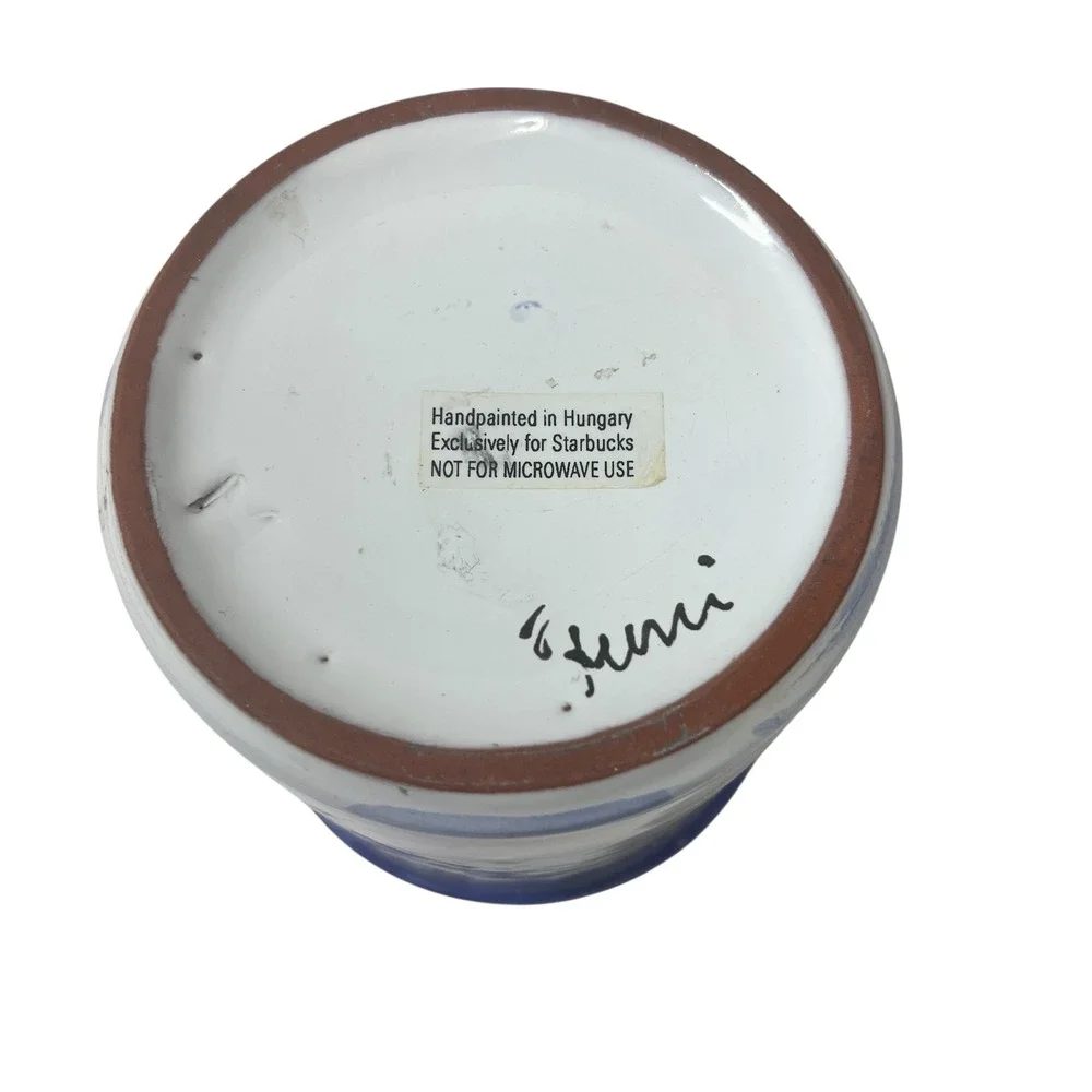 Starbucks Hand Painted Canister Ceramic Jar Hungary Winter Village Signed Coffee